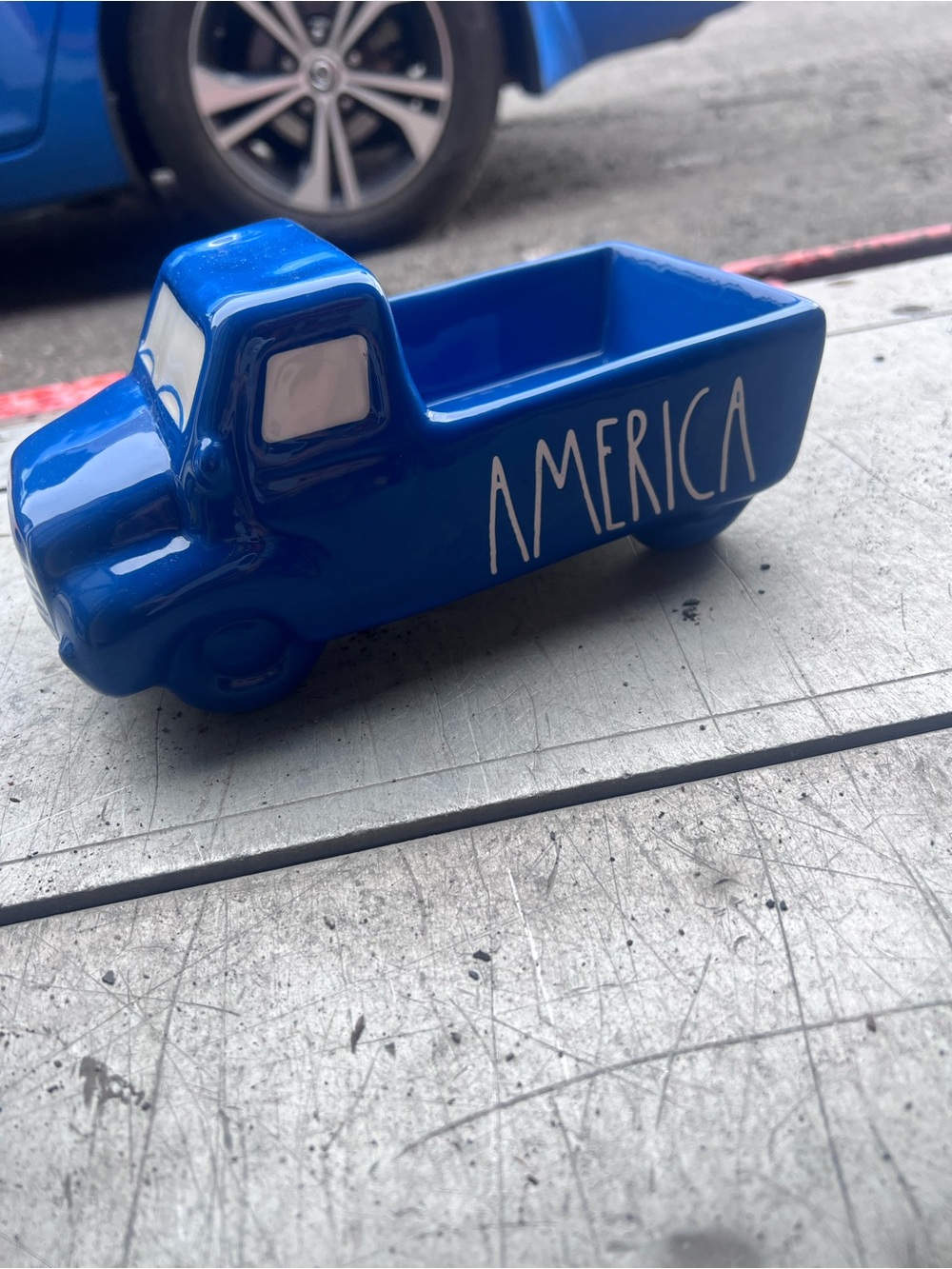 Rae Dunn Blue 'America' Ceramic Truck